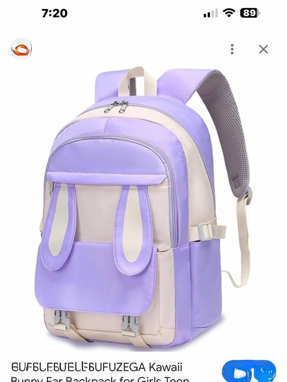 Kawaii Lavender & Cream Bunny-Ear Kids Backpack